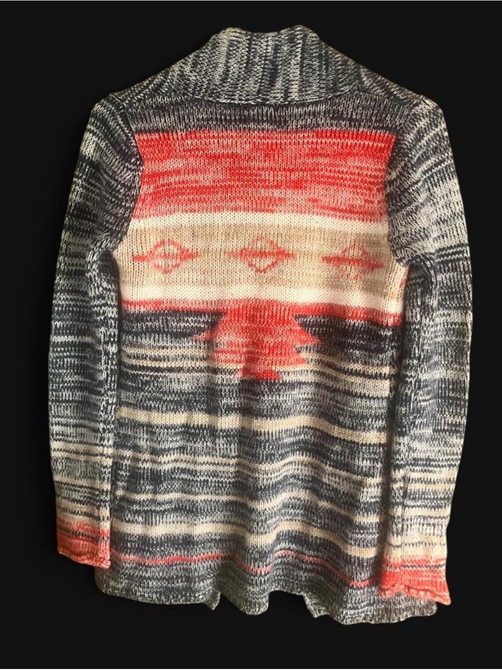 Wet Seal Coral, Gray & Cream Open Front Knit Cardigan - Picture 3 of 5